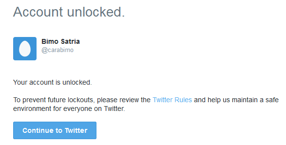 Twitter locked karena belum verifikasi no HP