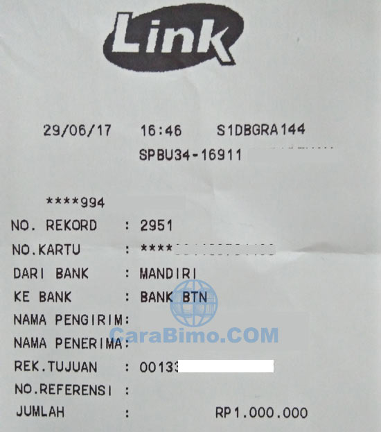 Biaya Transfer Antar Bank Via ATM Link