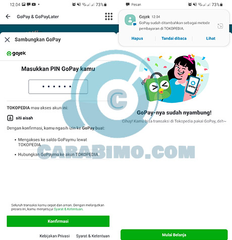 Masukan PIN GoPay di Tokopedia