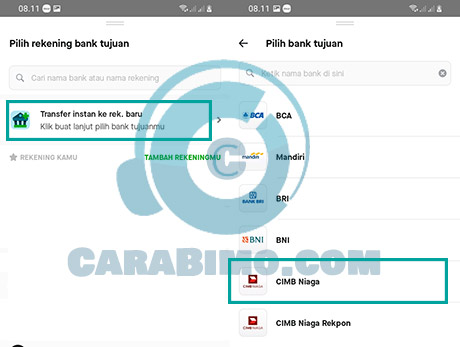 Transfer Instan ke rek bank baru